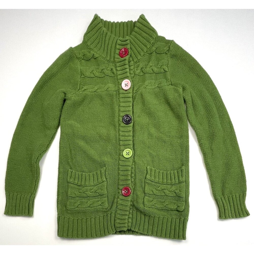 GYMBOREE Girls SMALL (5-6) Fall 2011 Pups & Kisses Green Cable-Knit CARDIGAN EUC